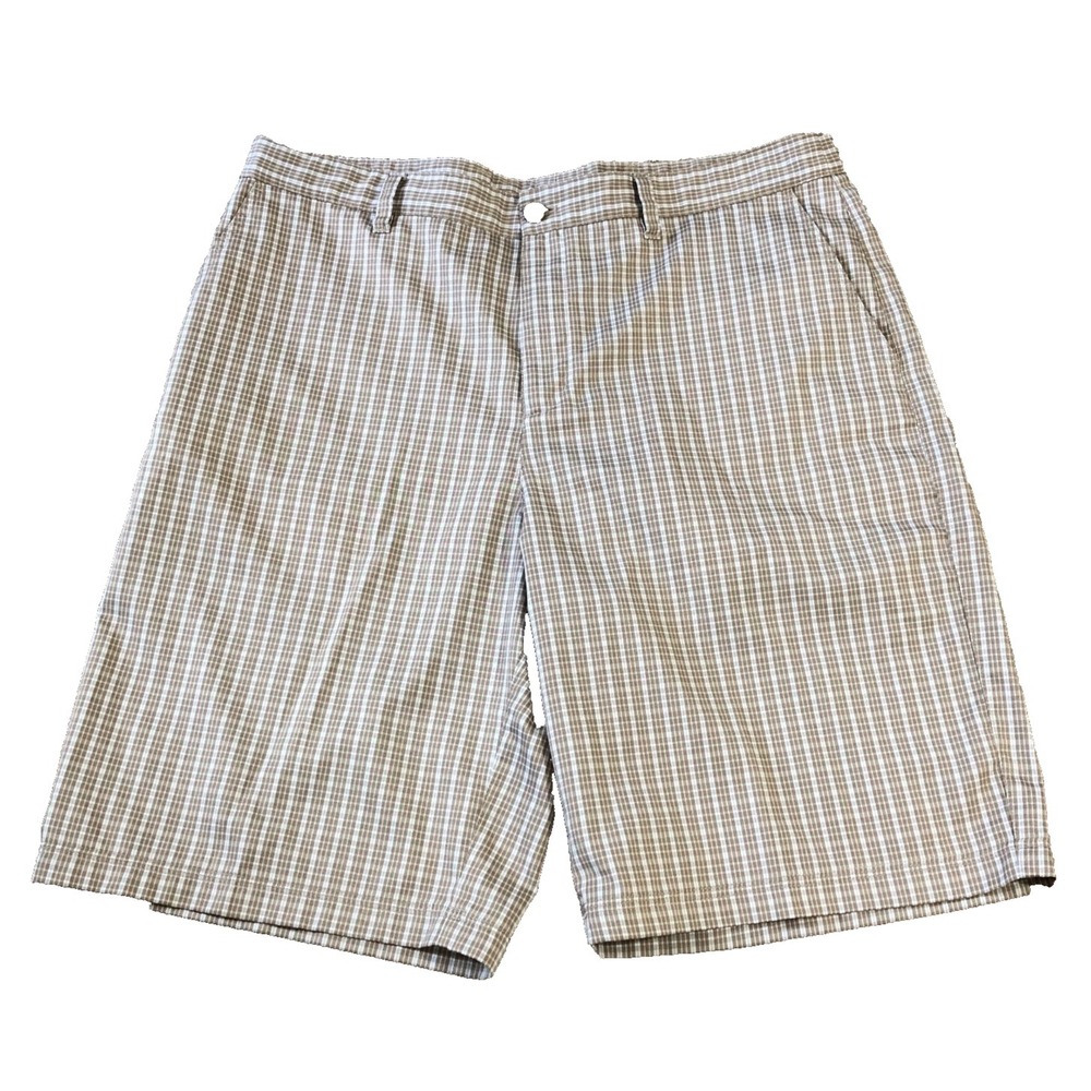 Adidas‎ Shorts Men's Size 38 Brown White Plaid Checkered Golf  11" Inseam